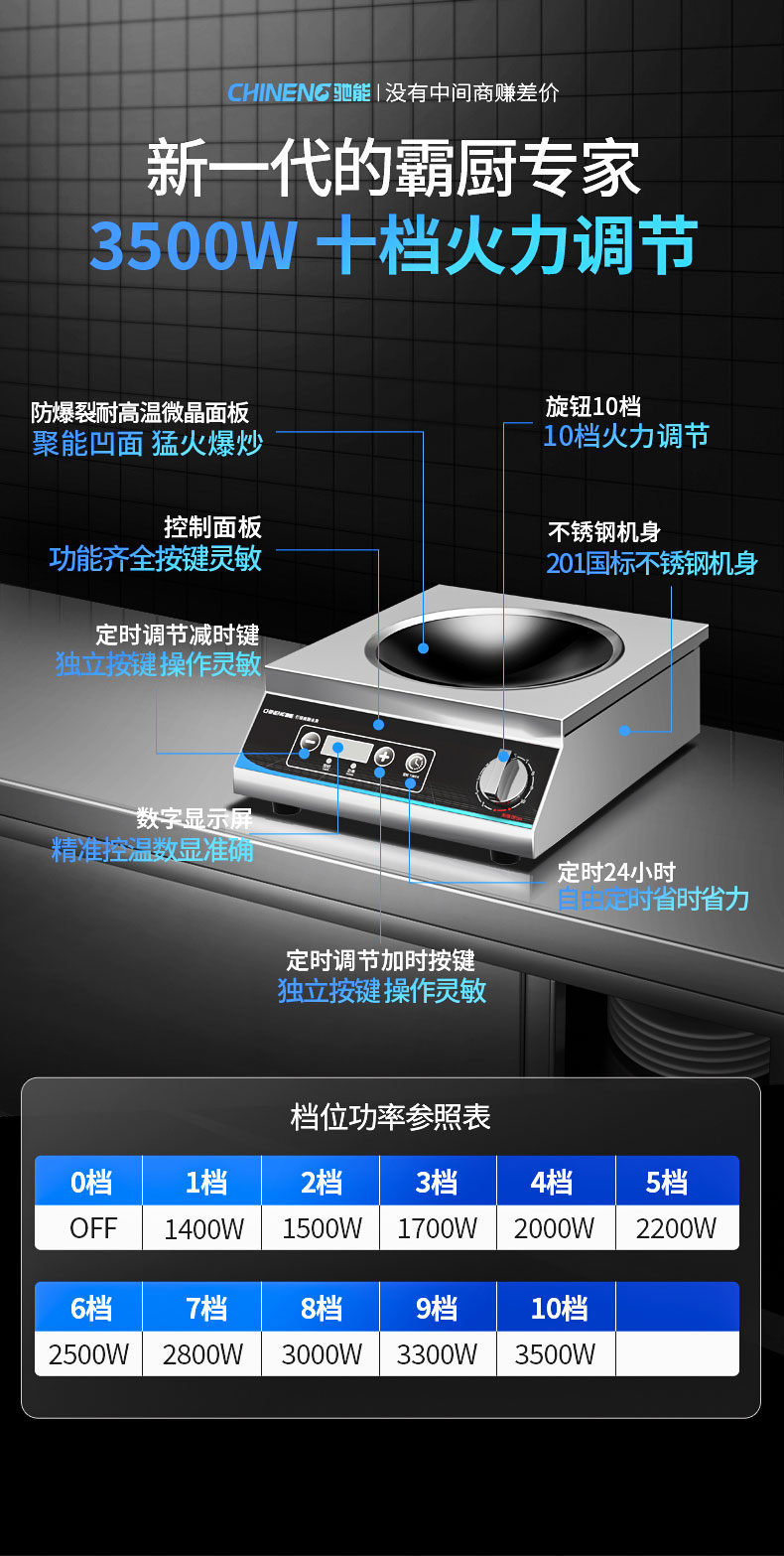3500W臺(tái)式電磁爐檔位功耗