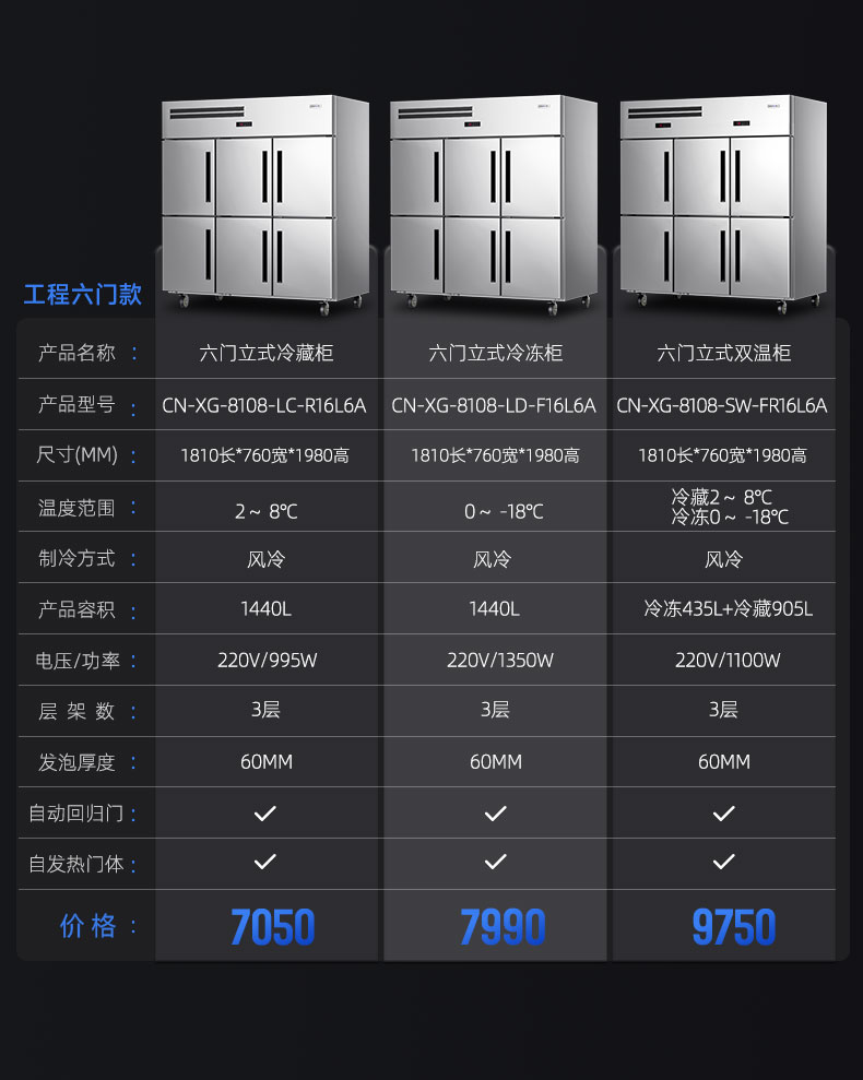 立式冷柜參數(shù)表